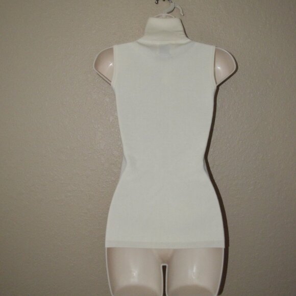 NWOT $225 Sz S Allude Ivory Soft Wool Ribbed Sleeveless Turtleneck Top - Picture 5 of 6